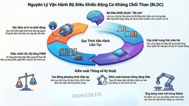 Nguyên lý vận hành của bộ điều khiển động cơ không chổi than.