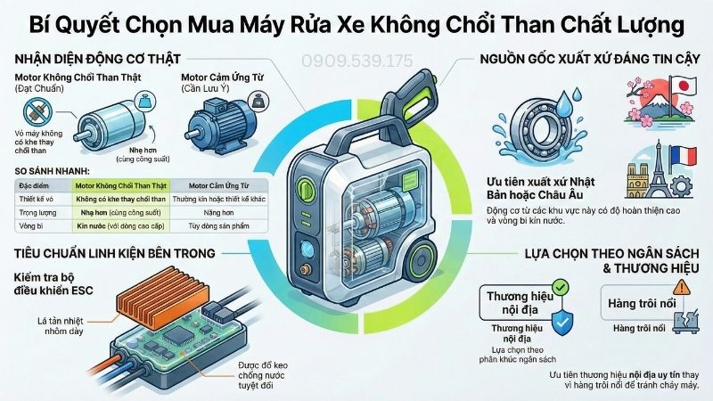 Những lưu ý quan trọng khi chọn mua máy rửa xe không chổi than.