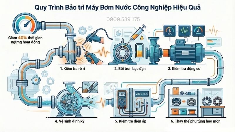 Quy trình bảo trì máy bơm nước công nghiệp hiệu quả.