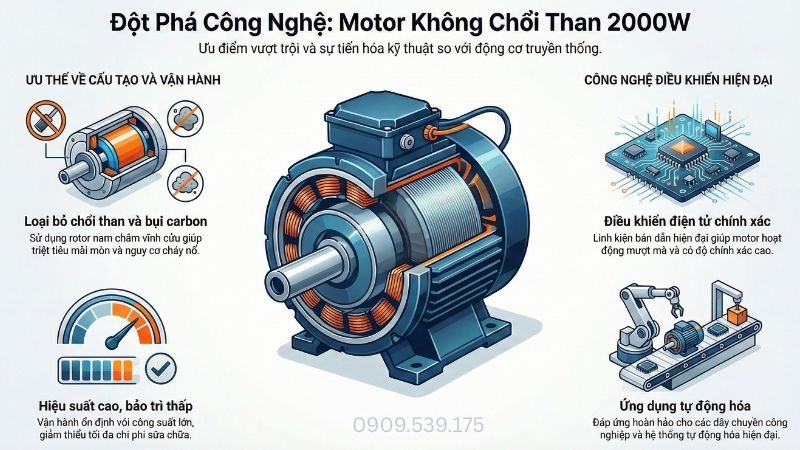 Sự tiến hóa của motor không chổi than 2000w trong kỹ thuật.