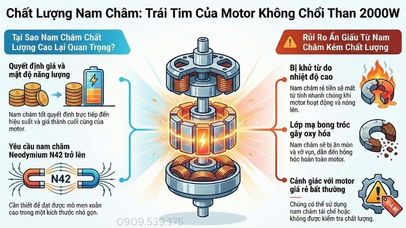 Tầm quan trọng của nam châm vĩnh cửu trong motor không chổi than 2000w.