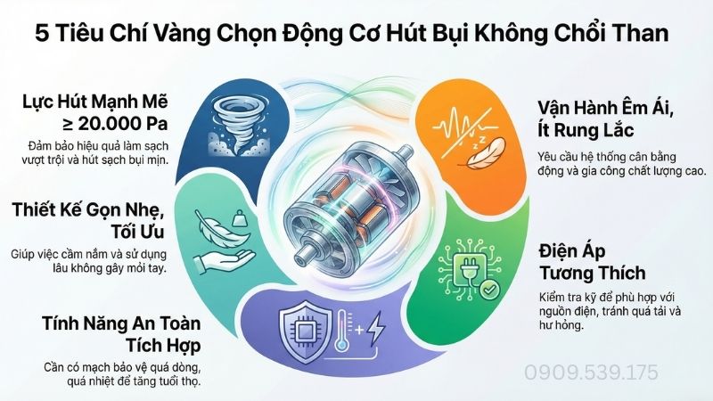 Tiêu chí khi chọn máy hút bụi động cơ không chổi than.