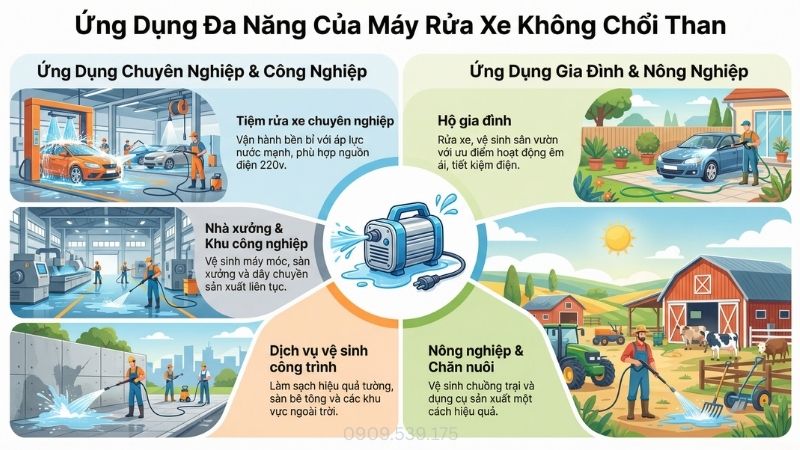 Ứng dụng đa dạng của máy rửa xe không chổi than.