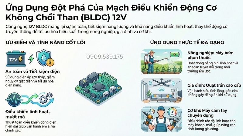 Ứng dụng đột phá của mạch điều khiển động cơ không chổi than 12v.