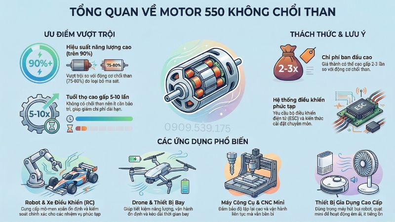 Ứng dụng phổ biến của motor 550 không chổi than.