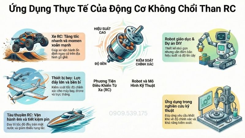 Ứng dụng thực tế của động cơ không chổi than rc.