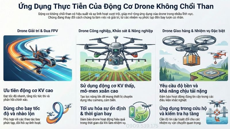 Ứng dụng thực tiễn của động cơ không chổi than drone.