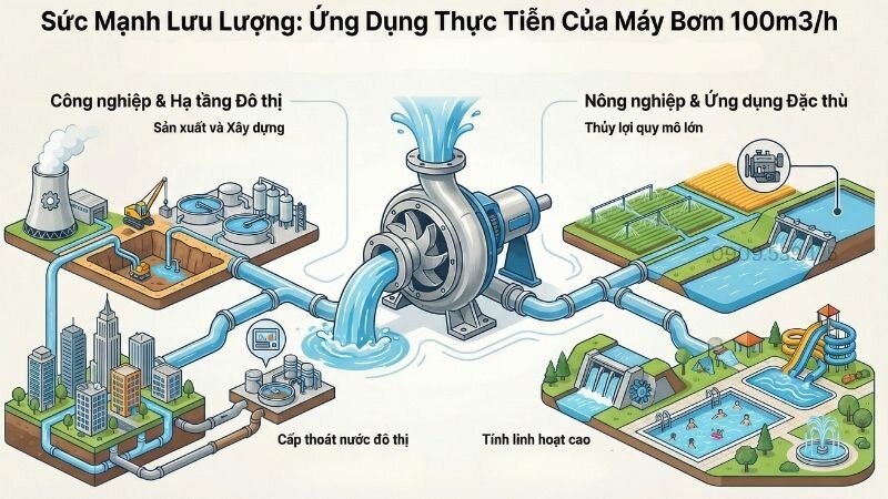 Ứng dụng thực tiễn của máy bơm nước công suất 100m3/h.