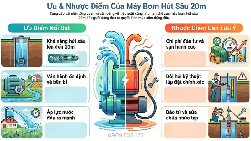Ưu nhược điểm của máy bơm hút sâu 20m.