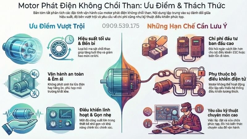 Ưu nhược điểm của motor phát điện không chổi than.