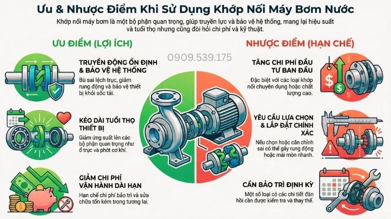 Ưu nhược điểm khi sử dụng khớp nối máy bơm nước.
