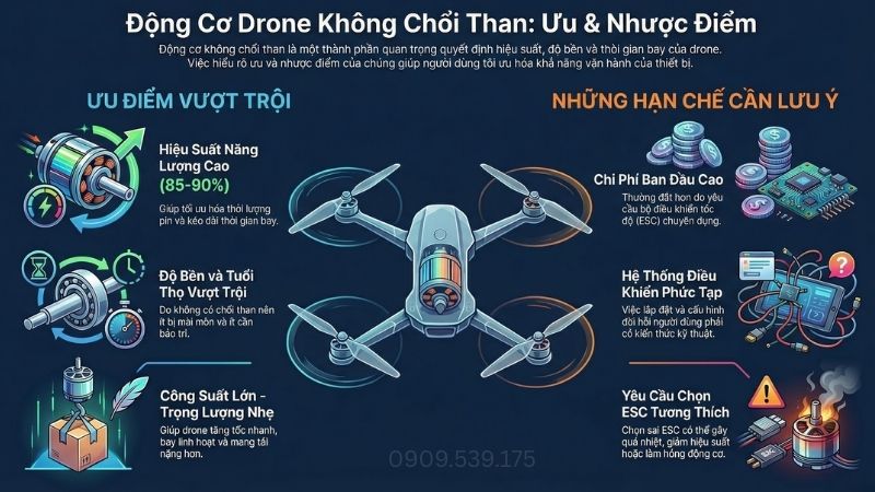 Ưu nhược điểm nổi bật của động cơ không chổi than drone.