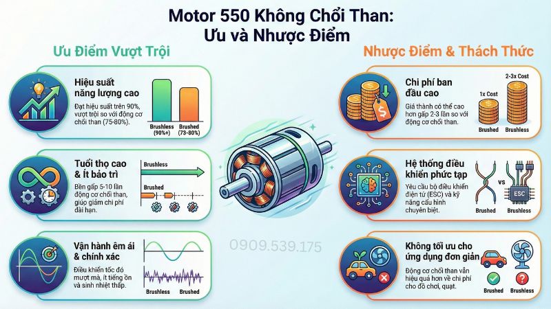 Ưu nhược điểm vượt trội của motor 550 không chổi than.
