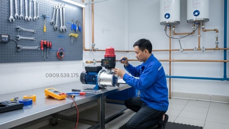 Bảo trì định kỳ mô tơ máy bơm nước tăng áp để giảm thiểu sự cố.