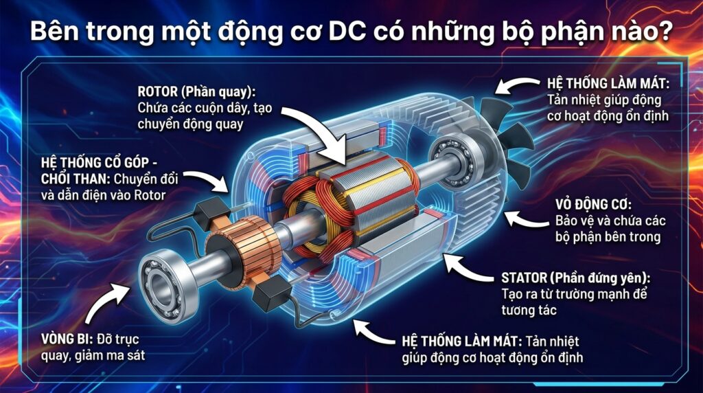 Bên trong một động cơ DC có những bộ phận nào?