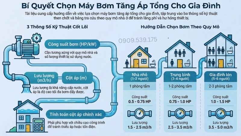 Bí quyết chọn máy bơm tăng áp tổng cho gia đình.