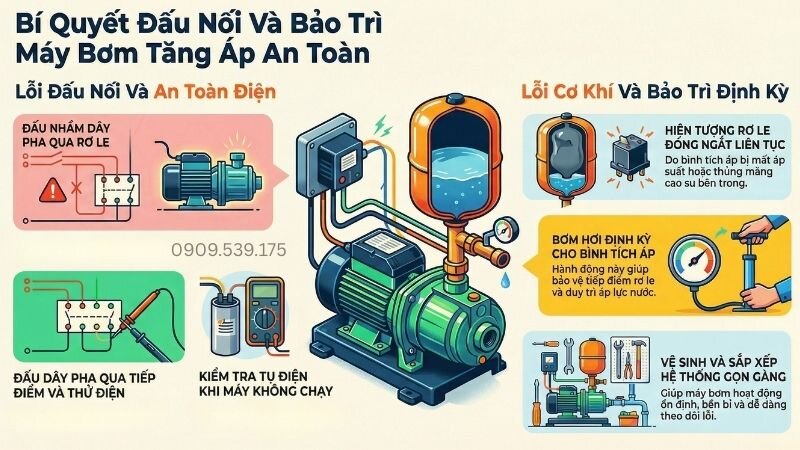 Bí quyết đấu nối và bảo trì máy bơm tăng áp an toàn.