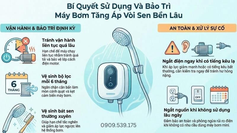 Bí quyết sử dụng và bảo trì máy bơm tăng áp vồ sen bền lâu.