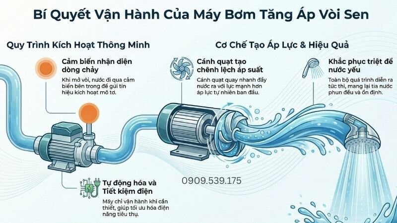 Bí quyết vận hành của máy bơm tăng áp vòi sen.