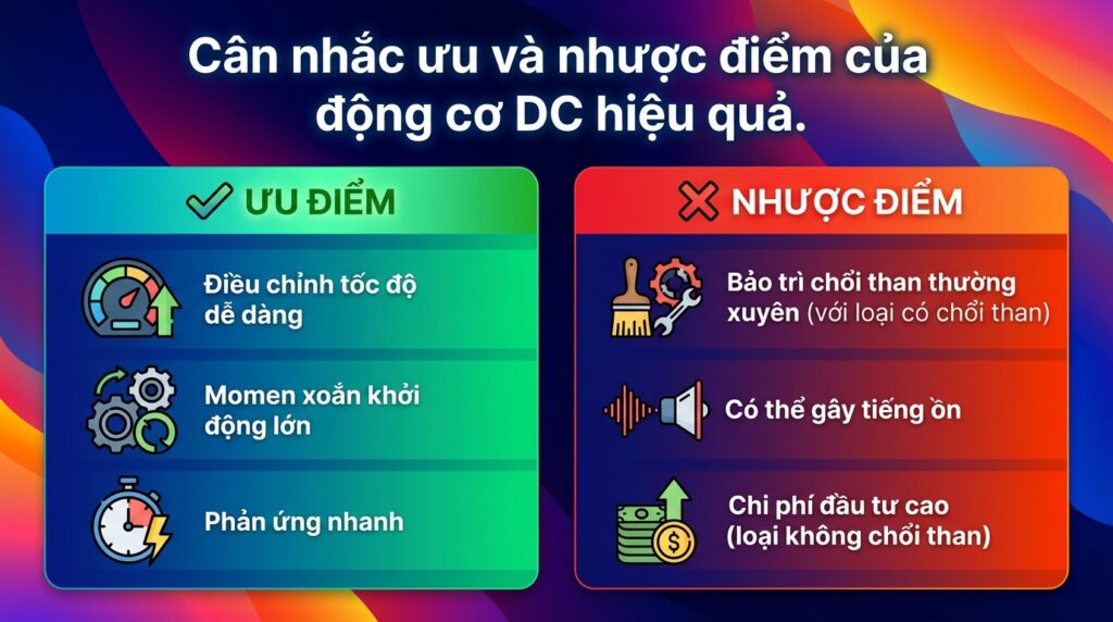 Cân nhắc ưu và nhược điểm của động cơ DC hiệu quả.
