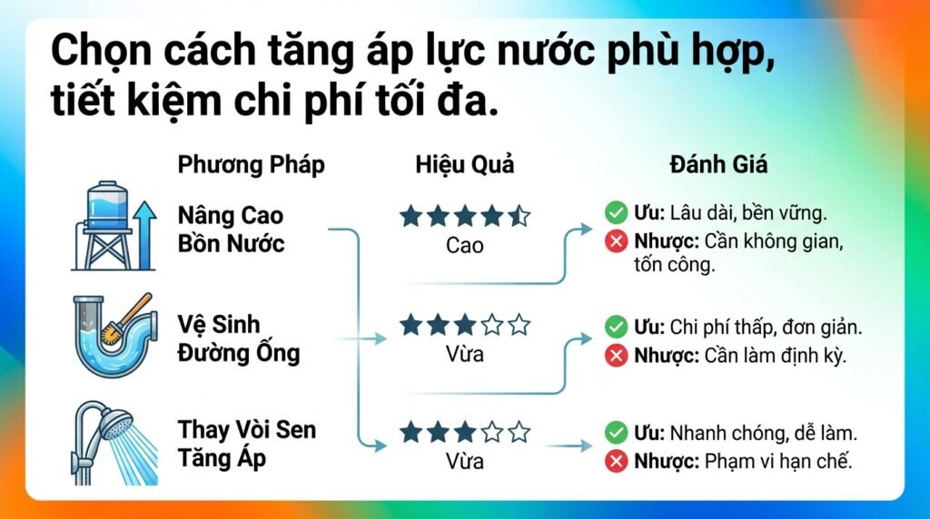 Chọn cách tăng áp lực nước phù hợp, tiết kiệm chi phí tối đa.