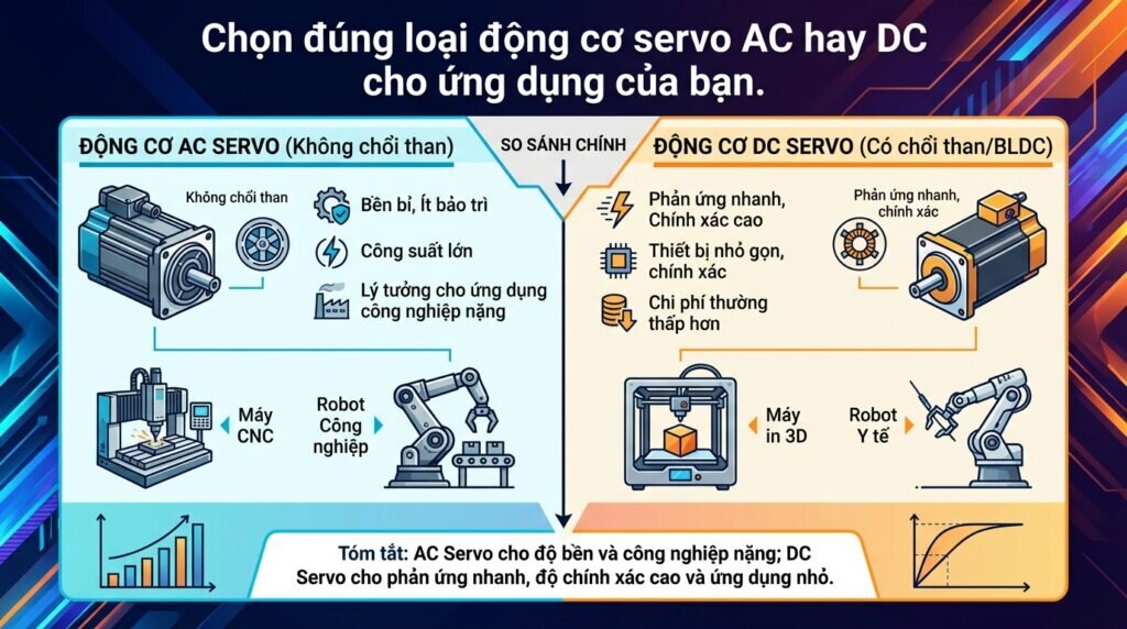 Chọn đúng loại động cơ servo AC hay DC cho ứng dụng của bạn.