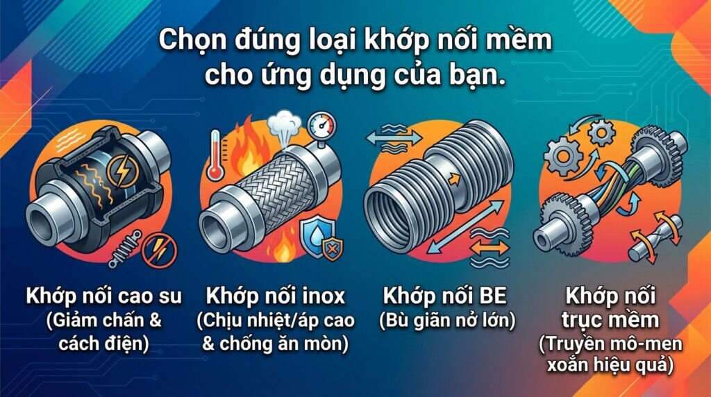Chọn đúng loại khớp nối mềm cho ứng dụng của bạn.