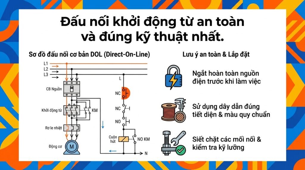 Đấu nối khởi động từ an toàn và đúng kỹ thuật nhất.