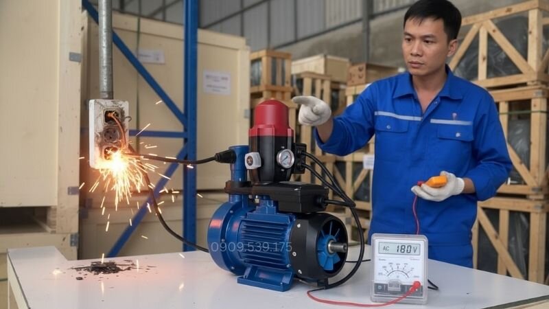 Điện áp quá cao lại tiềm ẩn nguy cơ làm quá tải và gây cháy cuộn dây của mô tơ nước tăng áp, làm giảm đáng kể tuổi thọ của thiết bị.