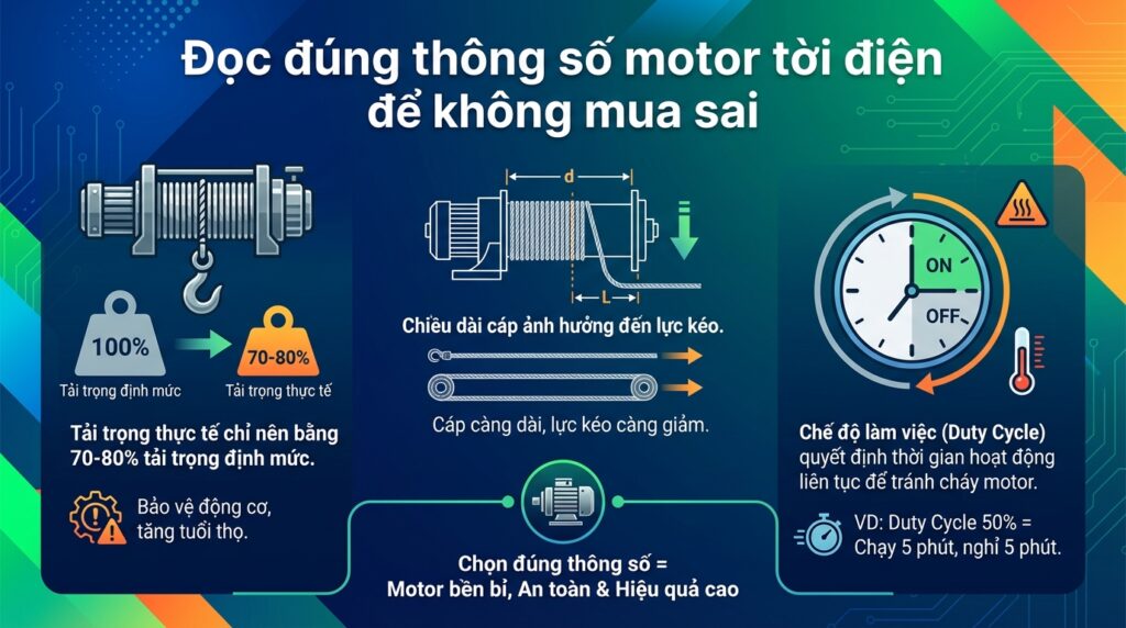 Đọc đúng thông số motor tời điện để không mua sai.