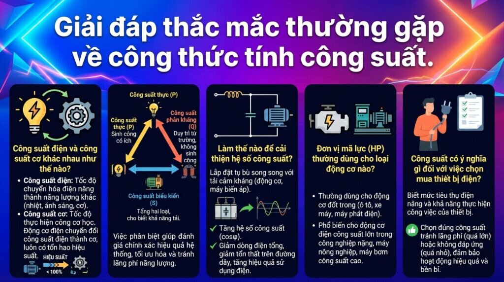 Giải đáp thắc mắc thường gặp về công thức tính công suất.