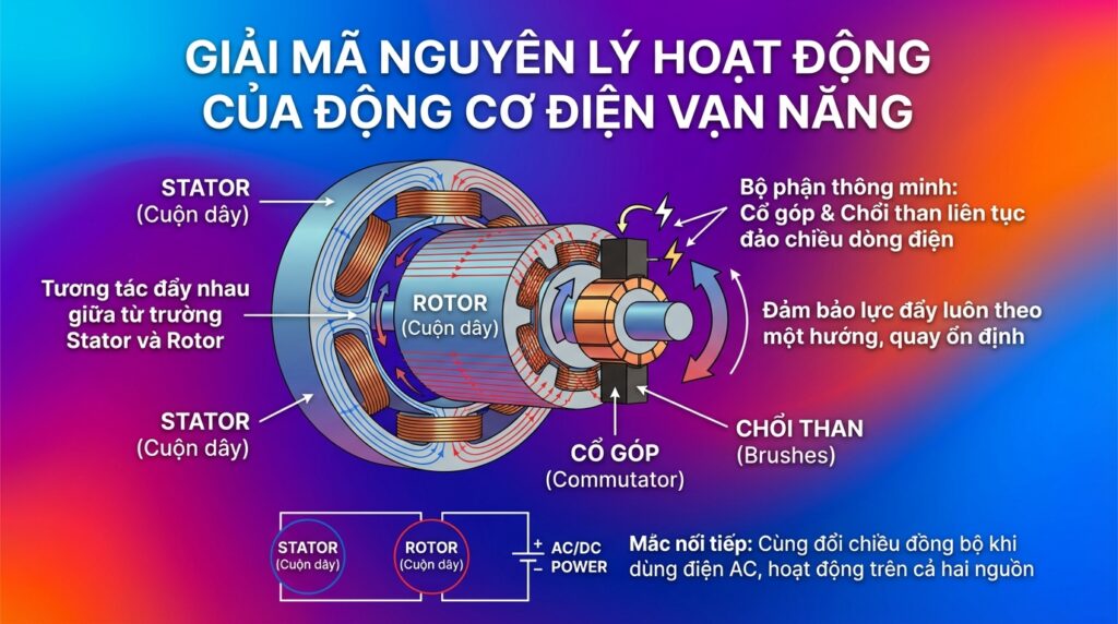 Giải mã nguyên lý hoạt động của động cơ điện vạn năng.