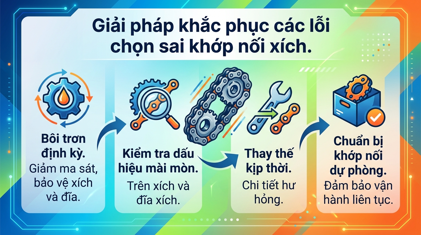 Giải pháp khắc phục các lỗi chọn sai khớp nối xích.