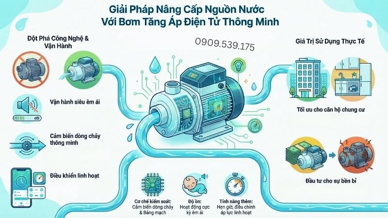 Giải pháp nâng cấp nguồn nước với bơm tăng áp điện tử thông minh.