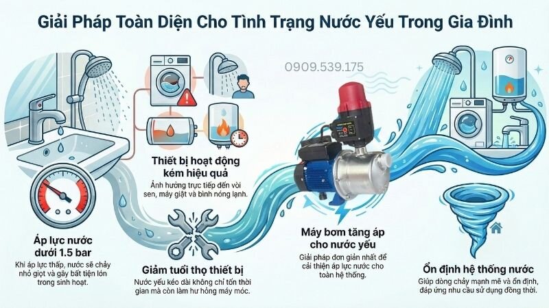 Giải pháp toàn diện cho tình trạng nước yếu trong gia đình.
