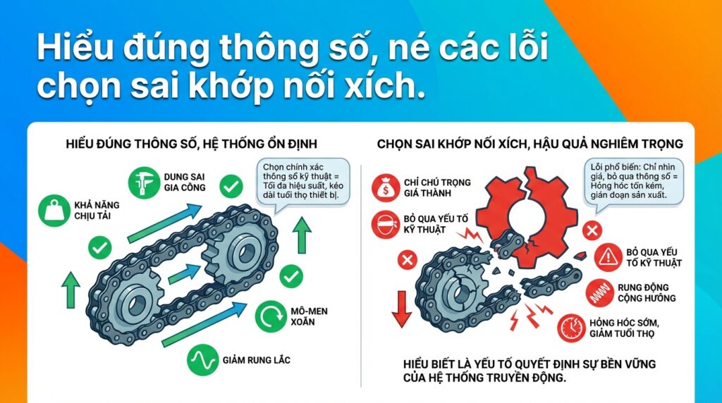 Hiểu đúng thông số, né các lỗi chọn sai khớp nối xích.