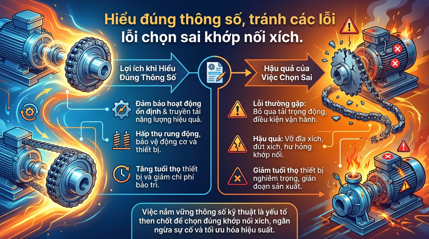 Hiểu đúng thông số, tránh các lỗi chọn sai khớp nối xích.