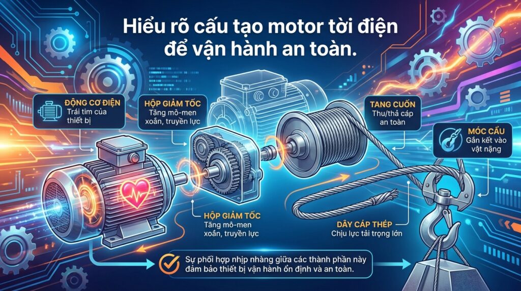 Hiểu rõ cấu tạo motor tời điện để vận hành an toàn.