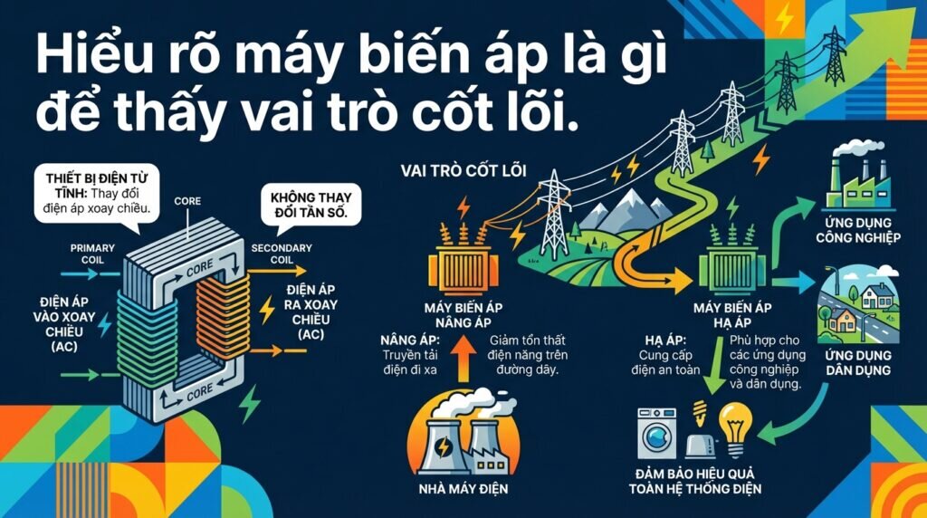 Hiểu rõ máy biến áp là gì để thấy vai trò cốt lõi.
