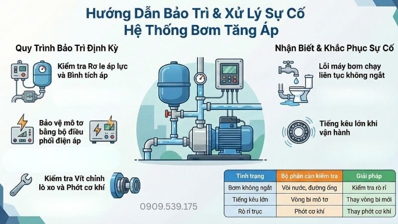 Hướng dẫn bảo trì và xử lí sự cố hệ thống bơm tăng áp.