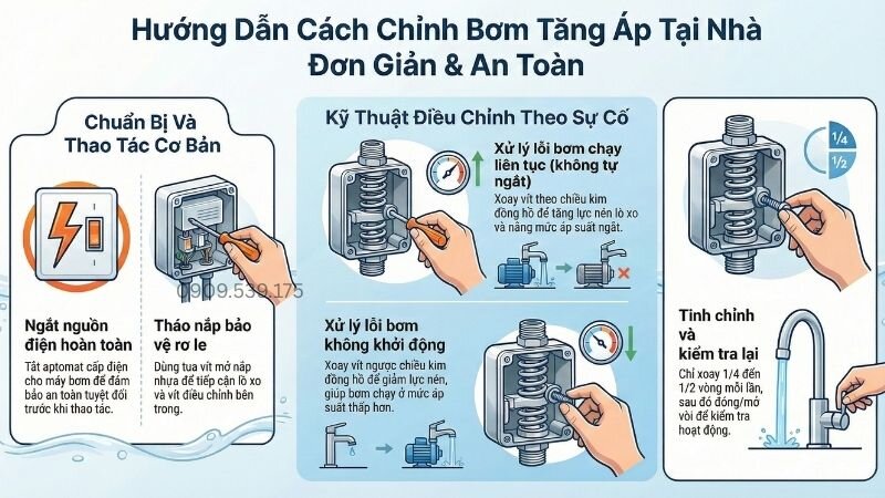 Hướng dẫn cách chỉnh bơm tăng áp tại nhà đơn giản và an toàn.