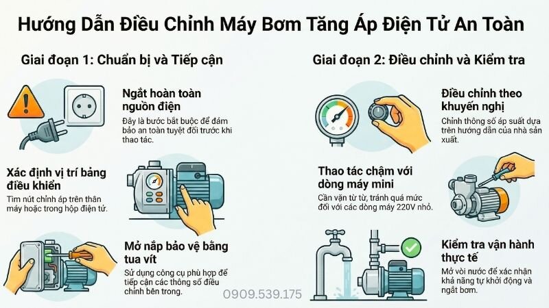 Hướng dẫn cách chỉnh máy bơm tăng áp điện tử an toàn.