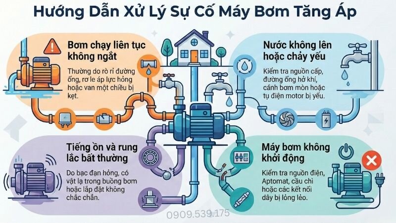Hướng dẫn xử lý sự cố máy bơm tăng áp. 