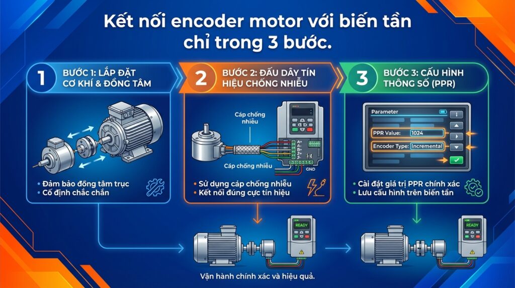 Kết nối encoder motor với biến tần chỉ trong 3 bước.