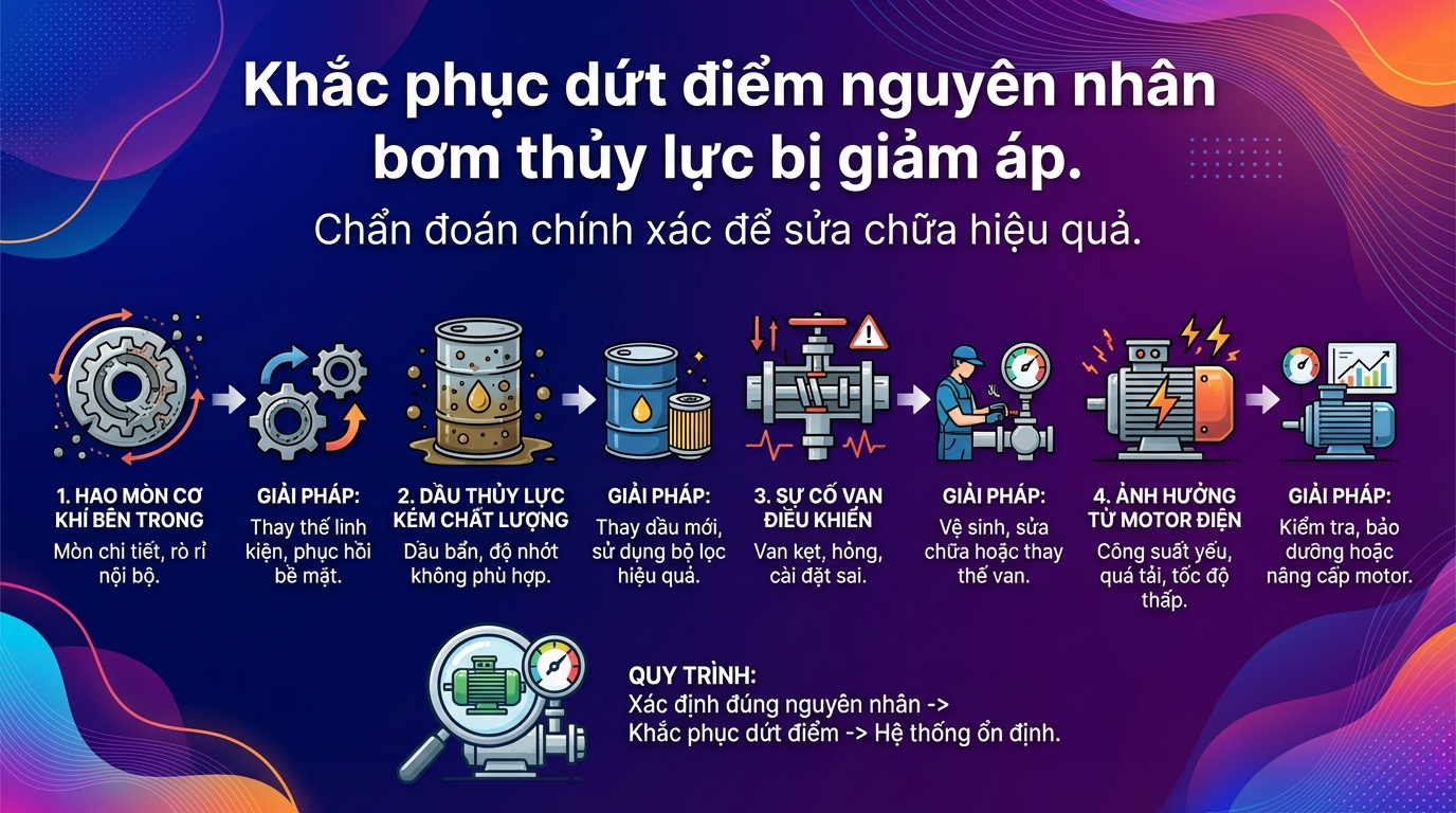 Khắc phục dứt điểm nguyên nhân bơm thủy lực bị giảm áp.