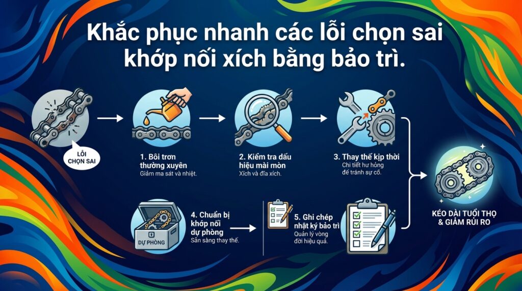 Khắc phục nhanh các lỗi chọn sai khớp nối xích bằng bảo trì.