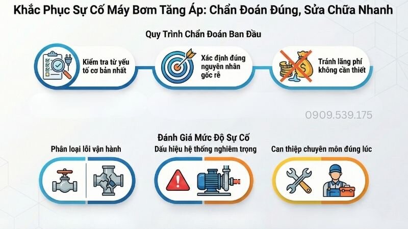 máy bơm tăng áp vẫn chạy nhưng không lên nước