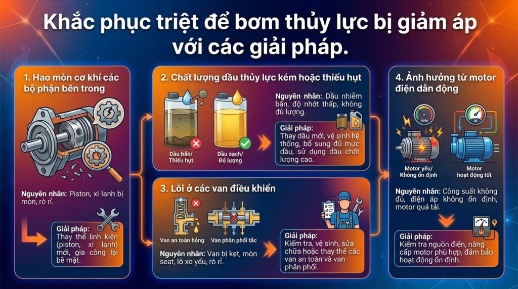 Khắc phục triệt để bơm thủy lực bị giảm áp với các giải pháp.
