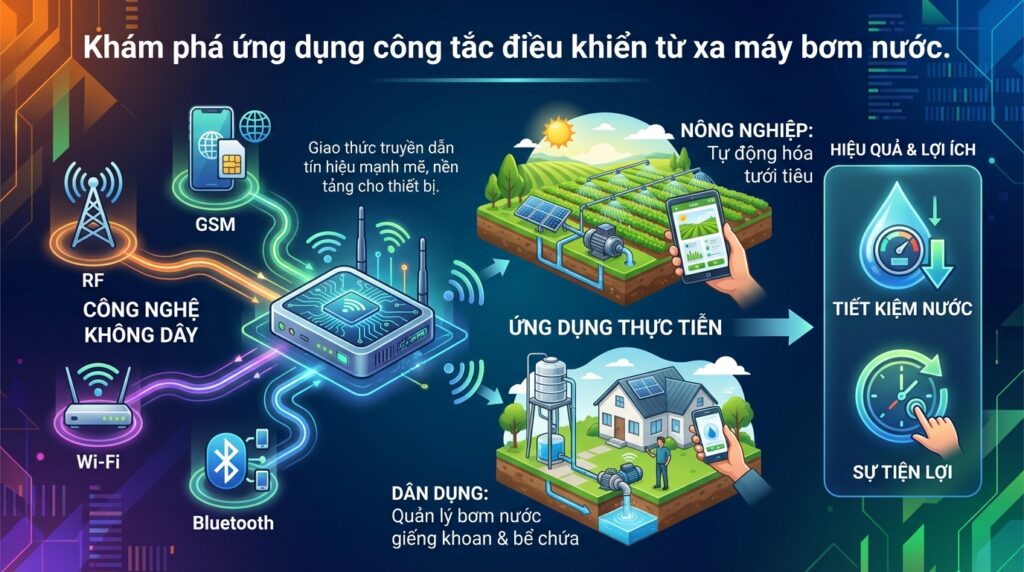 Khám phá ứng dụng công tắc điều khiển từ xa máy bơm nước.