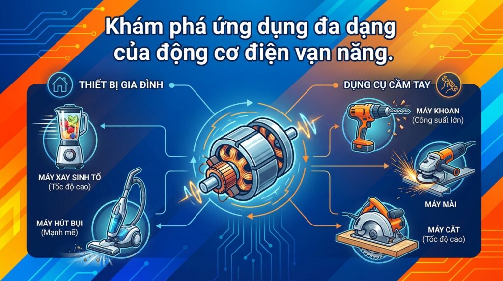 Khám phá ứng dụng đa dạng của động cơ điện vạn năng.